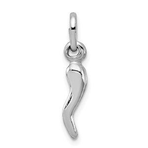 925 Sterling Silver RH Italian Horn Cornicello Necklace Charm Pendant 22 x 4 mm